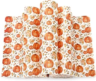 150 Pcs Fall Floral Pumpkin Wax Paper Orange Sandwich Wrap Paper Tissue Waterproof Oil-Proof Picnic Liners for Autumn Thanksgiving Party Kitchen Supplies, 9.8 x 8.3 In
