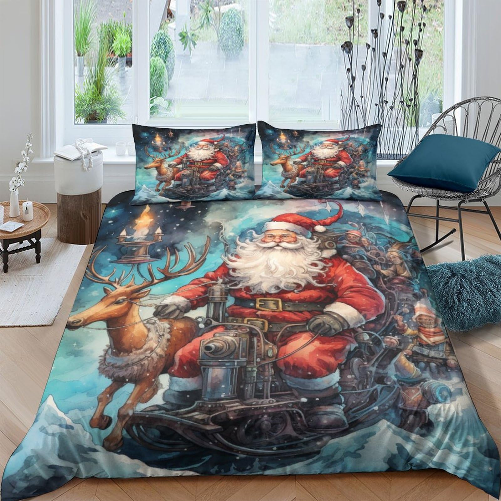 Funda nórdica de reno navideño king de 220x240 cm con dos fundas de almohada