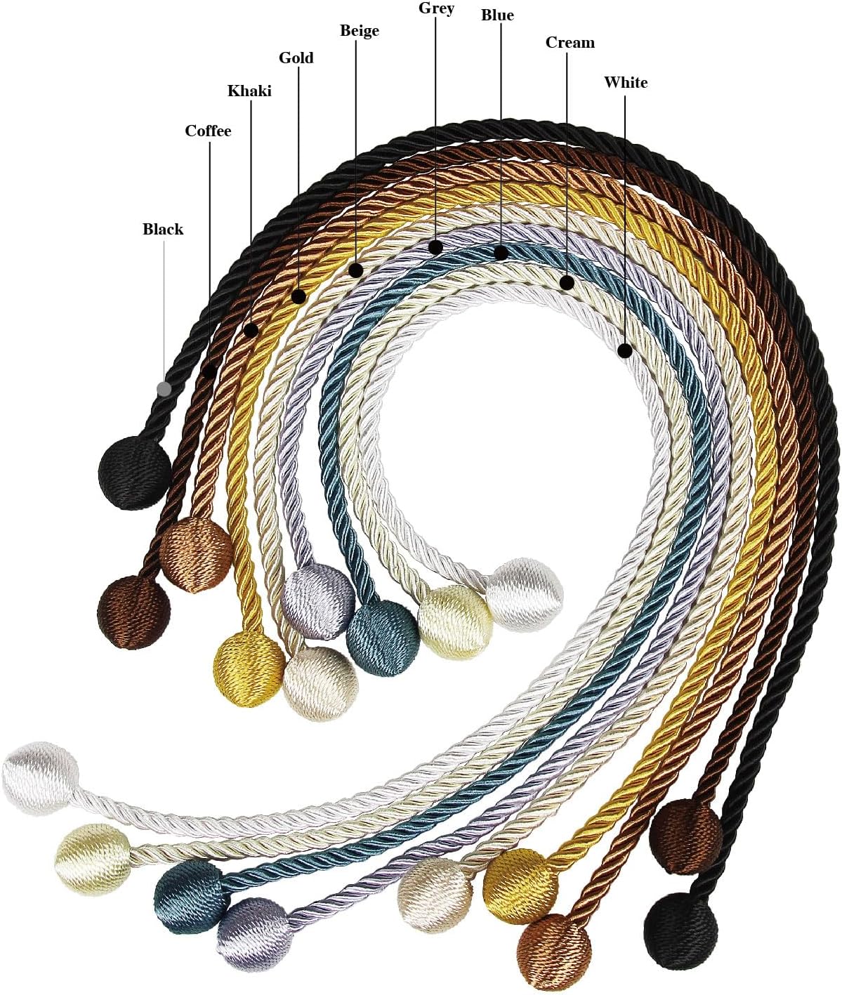 Curtain Tiebacks Outdoor Elegant Decorative Tie Backs Modern Rope Tiebacks for Drapes Window Curtain Holdbacks for Draperies (Black, 2)