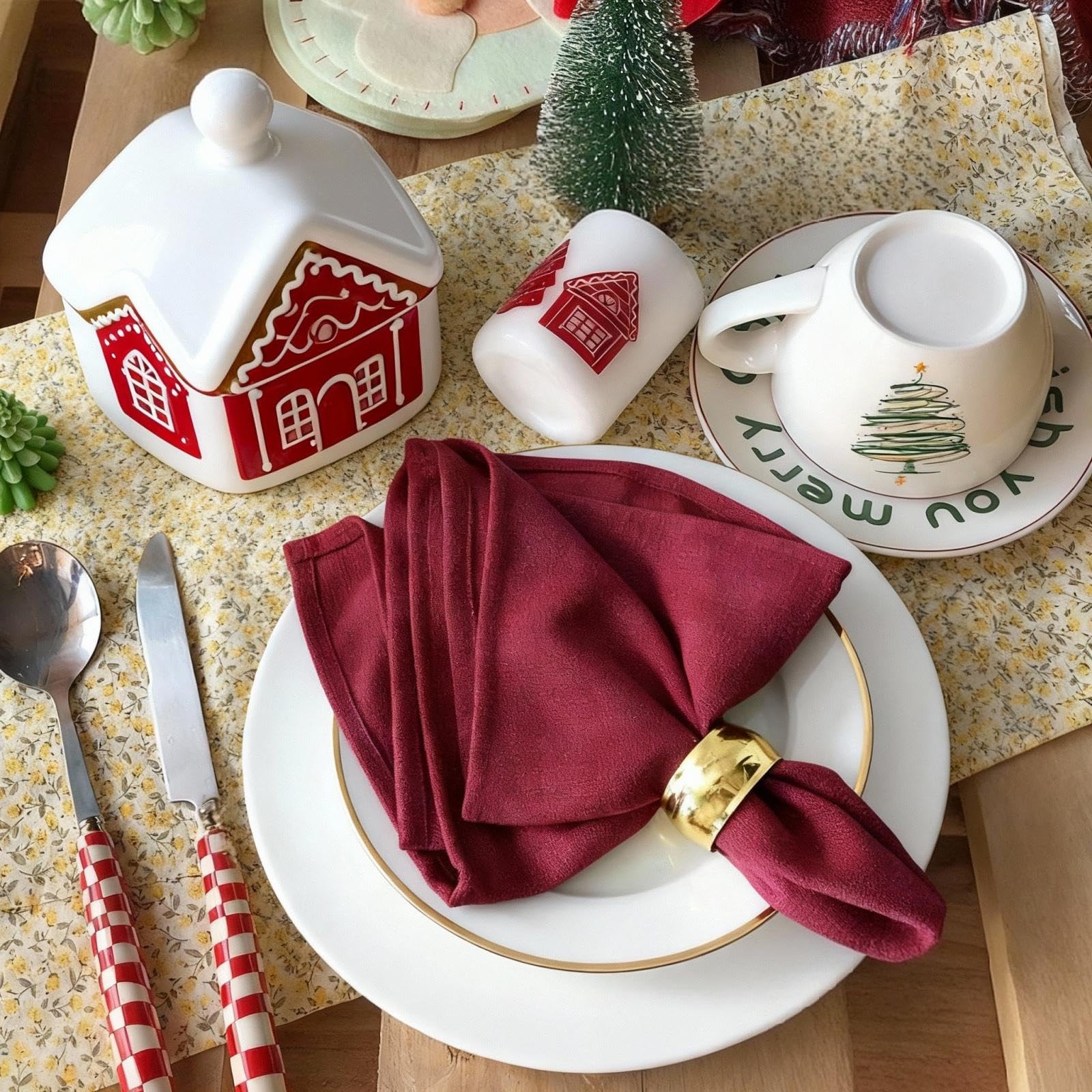 Juego de 4 servilletas de tela de mezcla de algodón y lino, lavables, suaves, color rojo, ideales para fiestas, hoteles, bodas