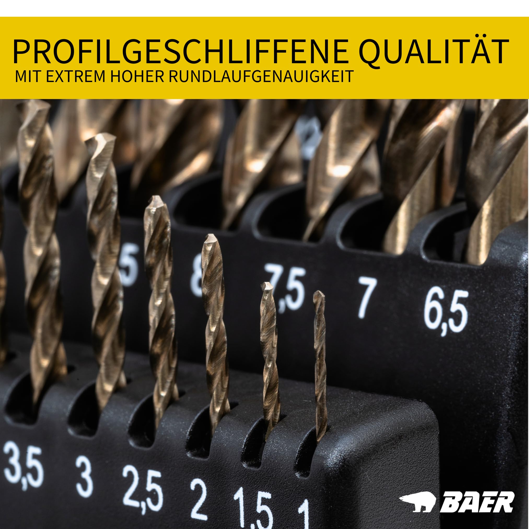 BaerCoil BAER HSSE - Juego de brocas de acero inoxidable (25 piezas, 1 – 13 mm en incrementos de 0,5 mm, 5% de acero de alta velocidad de cobalto, para hierro, acero y bronces de hasta 1300 N/mm², etc