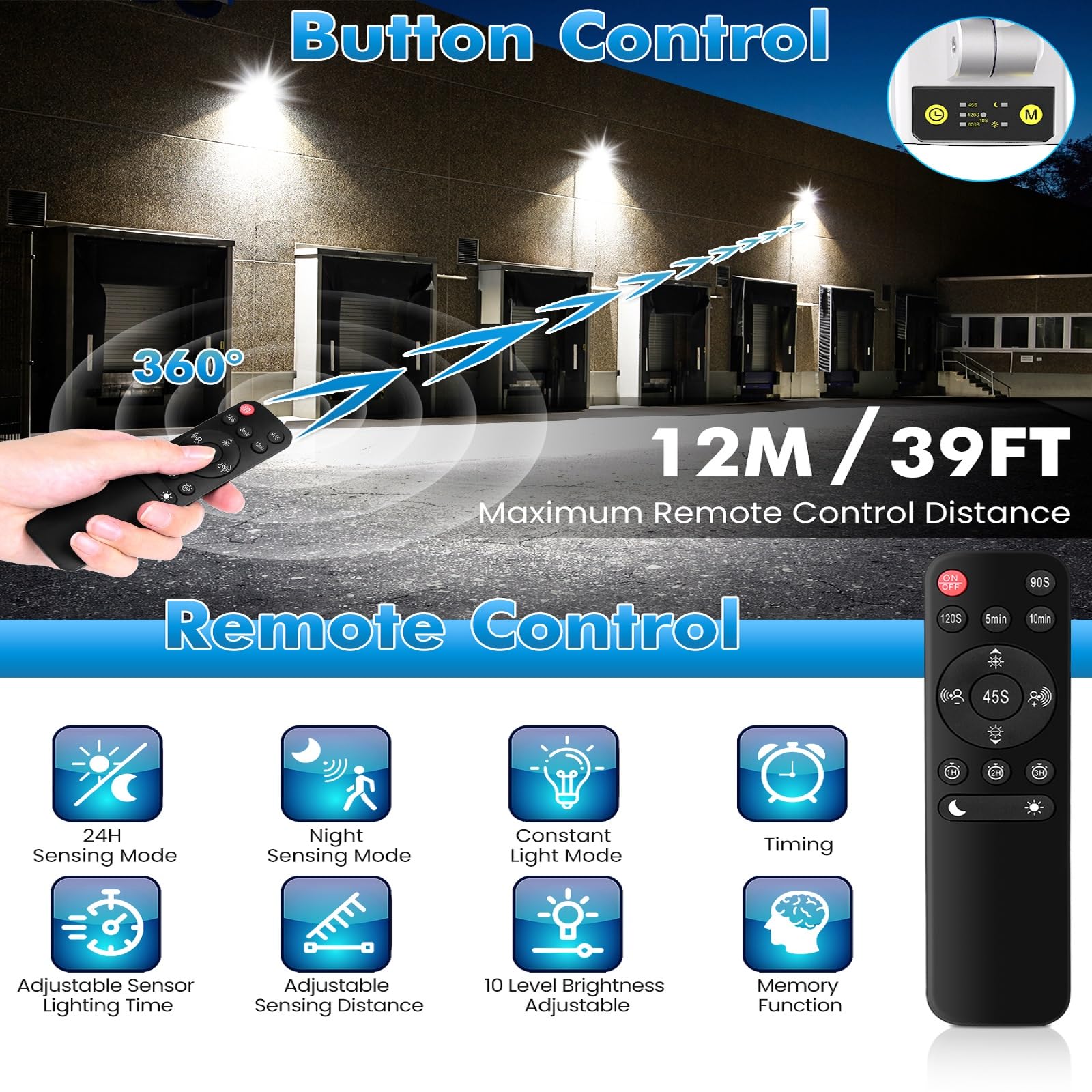 MEIHUA 100W Security Lights Outdoor Motion Sensor with Remote Control, 9600LM PIR Security Light - Image 4