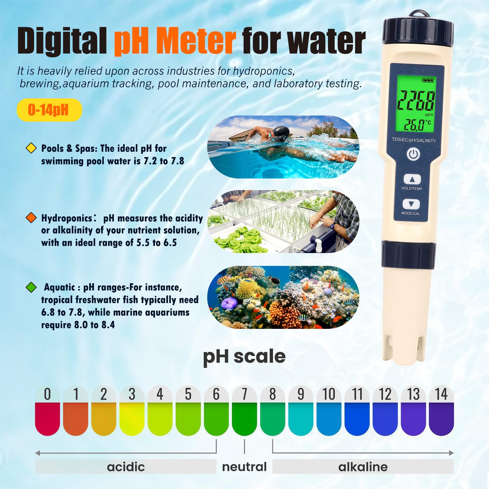 Pool Salt Tester - 5-in-1 Water Meter -5