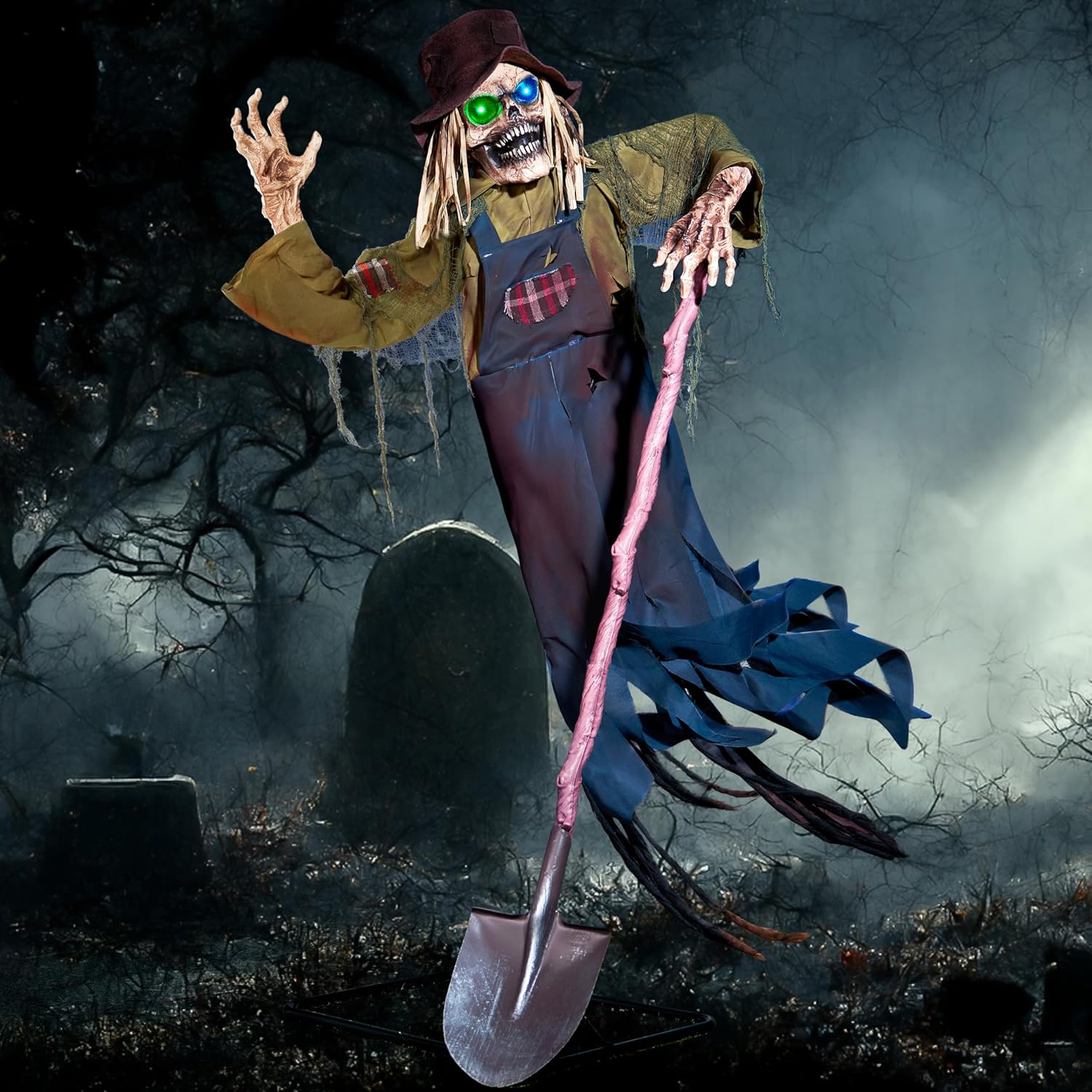 JOYIN 69" Halloween Flying Grave Skeleton Decorations Outdoor Sound Activated Scary Haunted House Decor with Glowing Eyes, Rotatable Head for Garden Porch Yard Outside Props