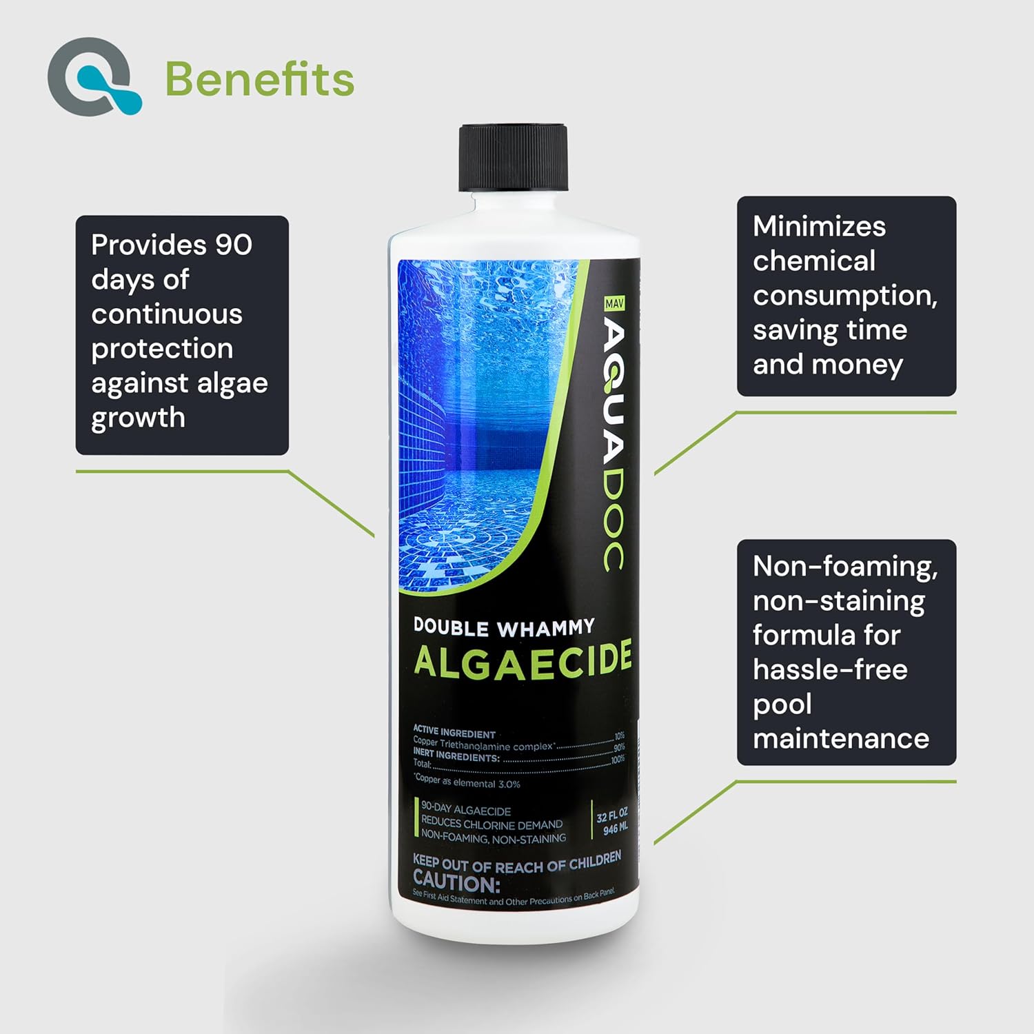 Copper Pool Algaecide for Swimming Pool - 90 Day Algaecide for Inground Pool to Prevent and Remove Pool Algae - Super Algaecide for Pool Opening - AquaDoc 32oz - Image 3