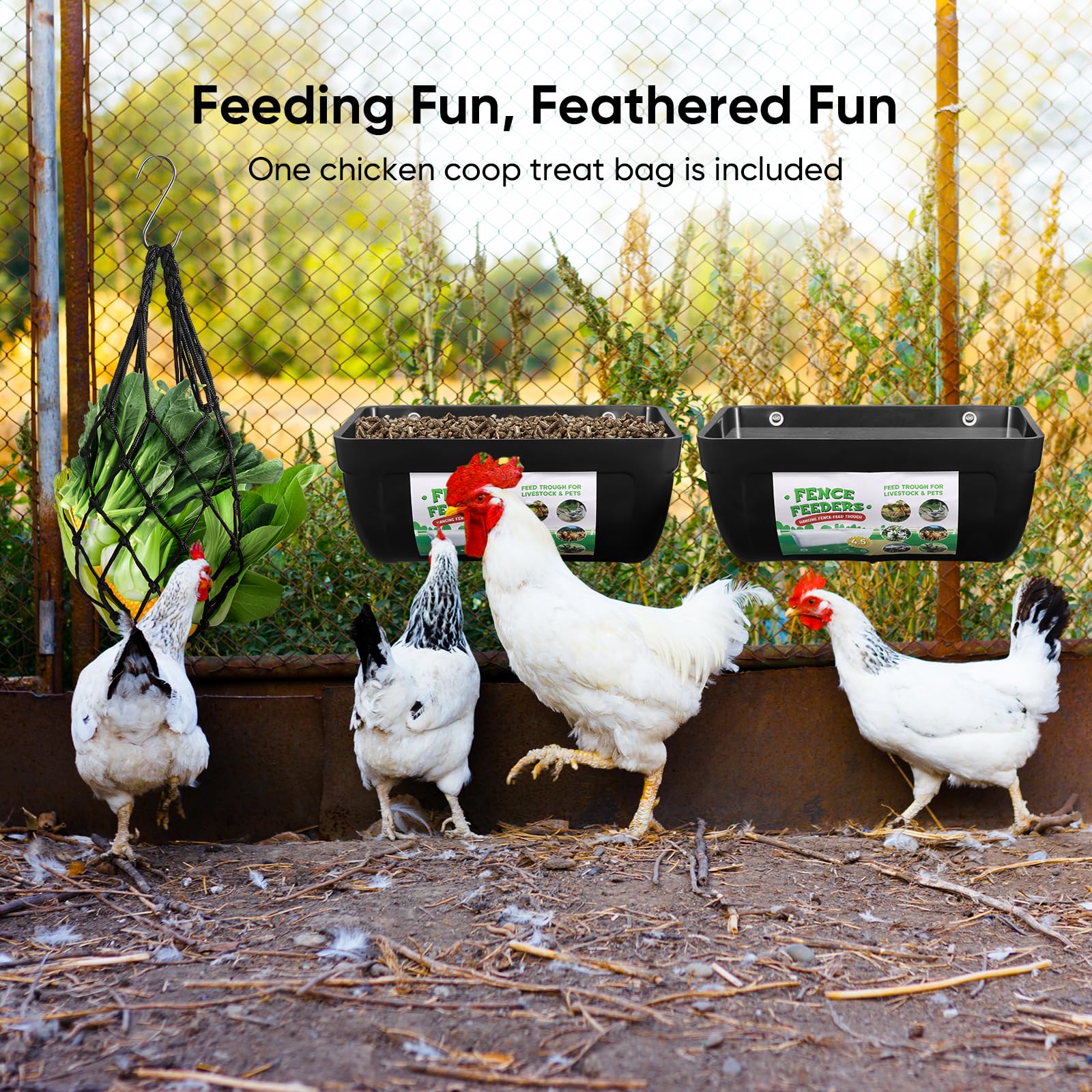 Paquete de 4 comederos colgantes para cabras, alimentador de pollo, con clips, comederos de valla colgantes, cubos de alimentación de 4.5 cuartos para caballos, comedero de patos, comedero de