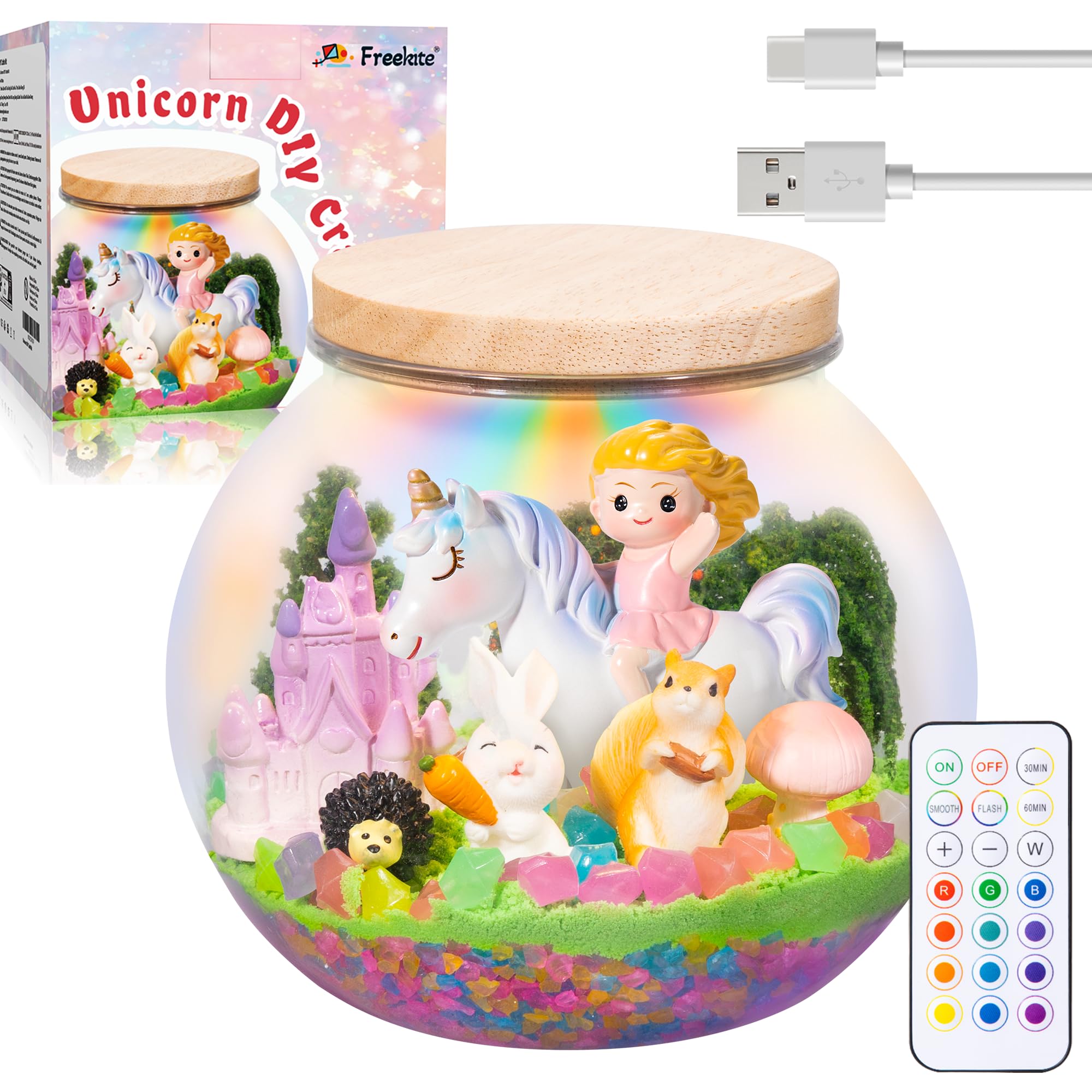 Regalo Unicorno per Bambina - Giochi per Bambina - Kit terrario Unicorno per Ragazza - Luce notturna LED ricaricabile - Giocattoli e Regali compleanno per bambine di 4, 5, 6, 7, 8, 9, 10 anni