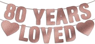 Pre-Strung 80th Birthday Banner - Rose Gold Glitter, Happy 80th Birthday Decorations for Women, 80 Year Old Party Decor Sign