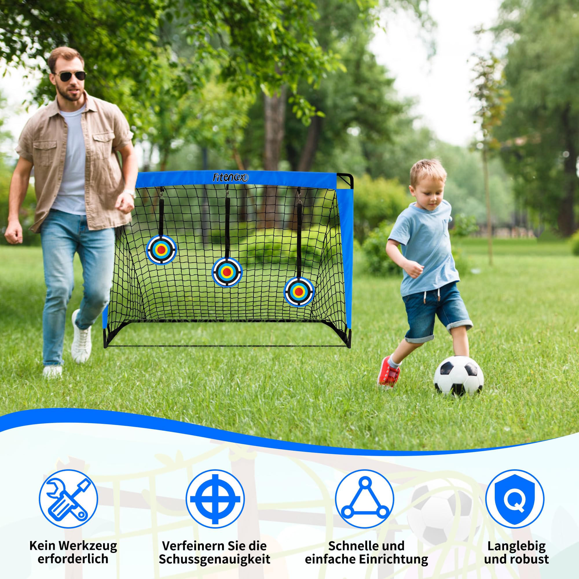 Set porta da calcio per bambini, con 5 fori e 3 bersagli, pieghevole, 120 x 90 cm, 6 ostacoli per l'allenamento per giardino/esterni, con borsa per il trasporto e ancoraggio a terra