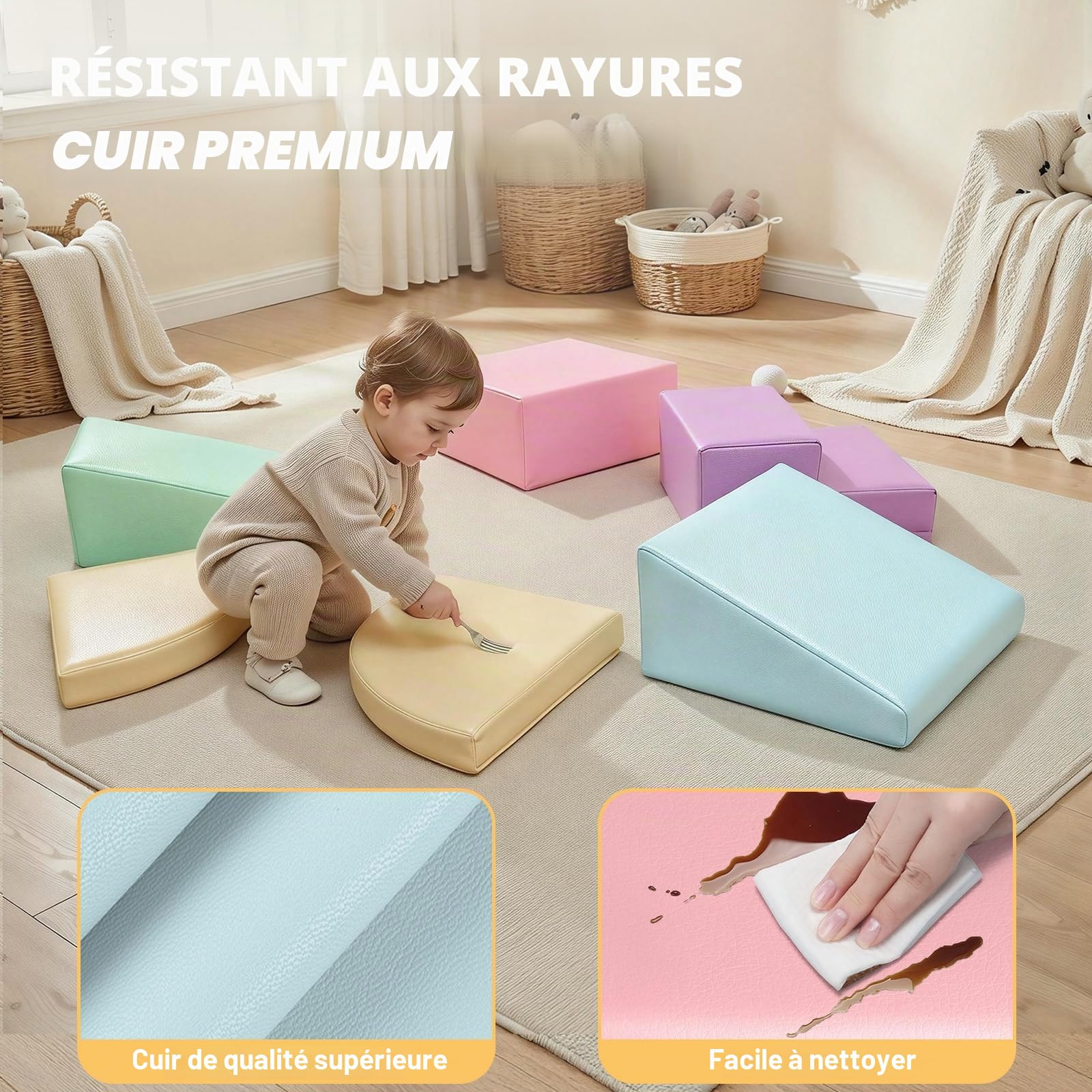JungleDove Lot de 6 blocs de construction en mousse pour enfants - Pour l'escalade et l'intérieur - Blocs de construction géants pour la motricité de bébé - Jouet d'escalade - Blocs de construction en