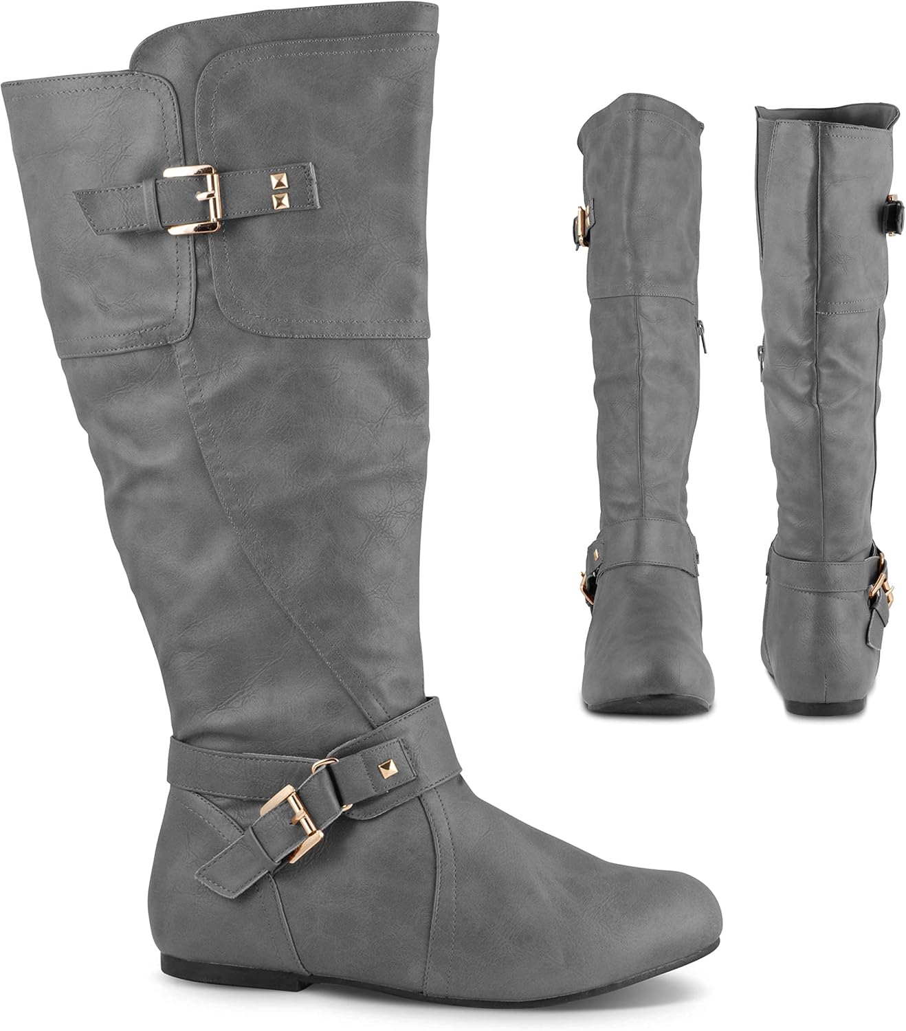 Twisted Shelly Women’s Studded Flat Knee High Boots, Wide