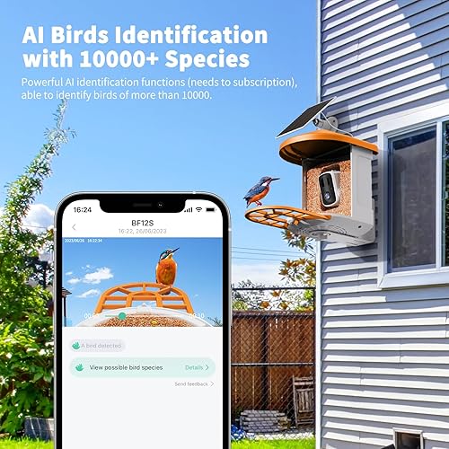 Miniatura 10 de Comedero para pájaros con cámara con panel solar para identificar especies de pájaros, casa inteligente para pájaros con cámara, vista en vivo de