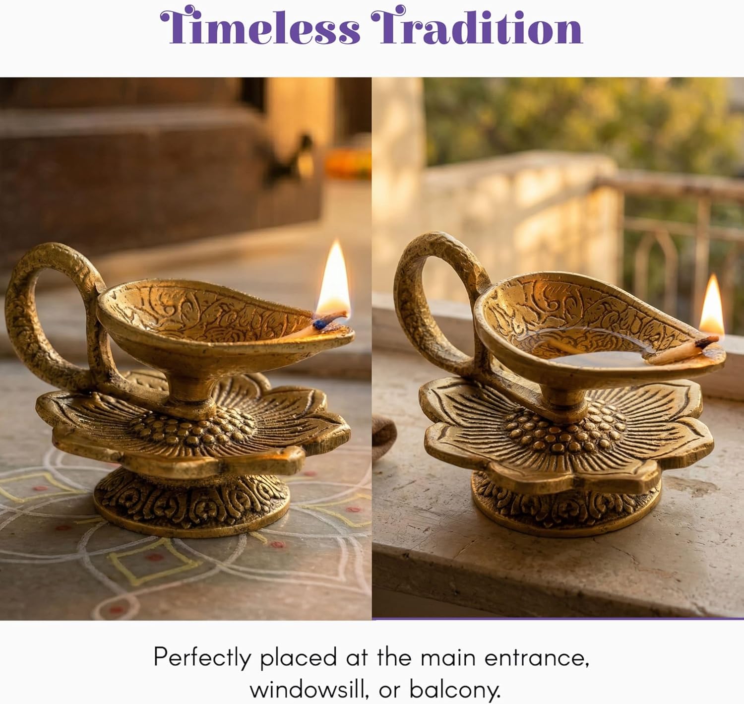 LoveNspire Lotus Brass Finish Diya Deepam Vilakku Samai Oil Lamps for Home Pooja Room Diwali Decor Mandir Temple Akhand Diya Indian Traditional Hindu Puja Religious Deepawali Housewarming Return Gifts