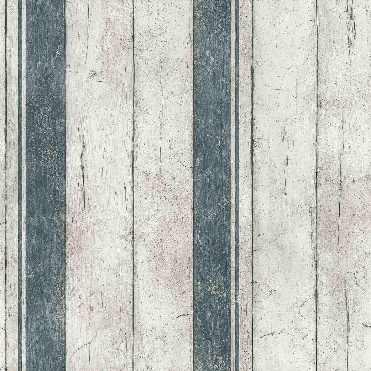 Rustic Wood Plank Peel and Stick Wallpaper, Vintage Coastal Blue and White Striped Wood Wallpaper for Home Decor | Self-Adhesive, Waterproof Vinyl, 17.7" x 118"