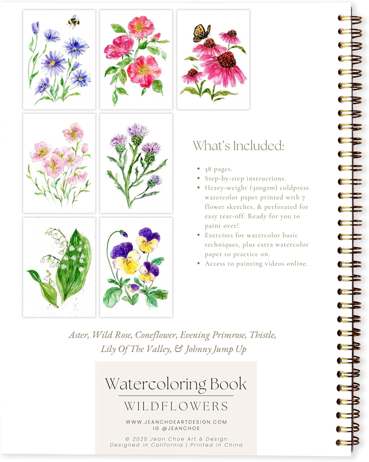 Wildflower Watercolor Workbook with Real Cold Press Cotton Watercolor Paper, Pre-Outlined Designs, Step-by-Step Instructions & Online Videos – Premium Botanical Art Book for Adults & Beginners