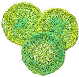 Lime Green Hand Crochet Scouring Pads Scrubbies - Set of 3 - Approx 4 inches