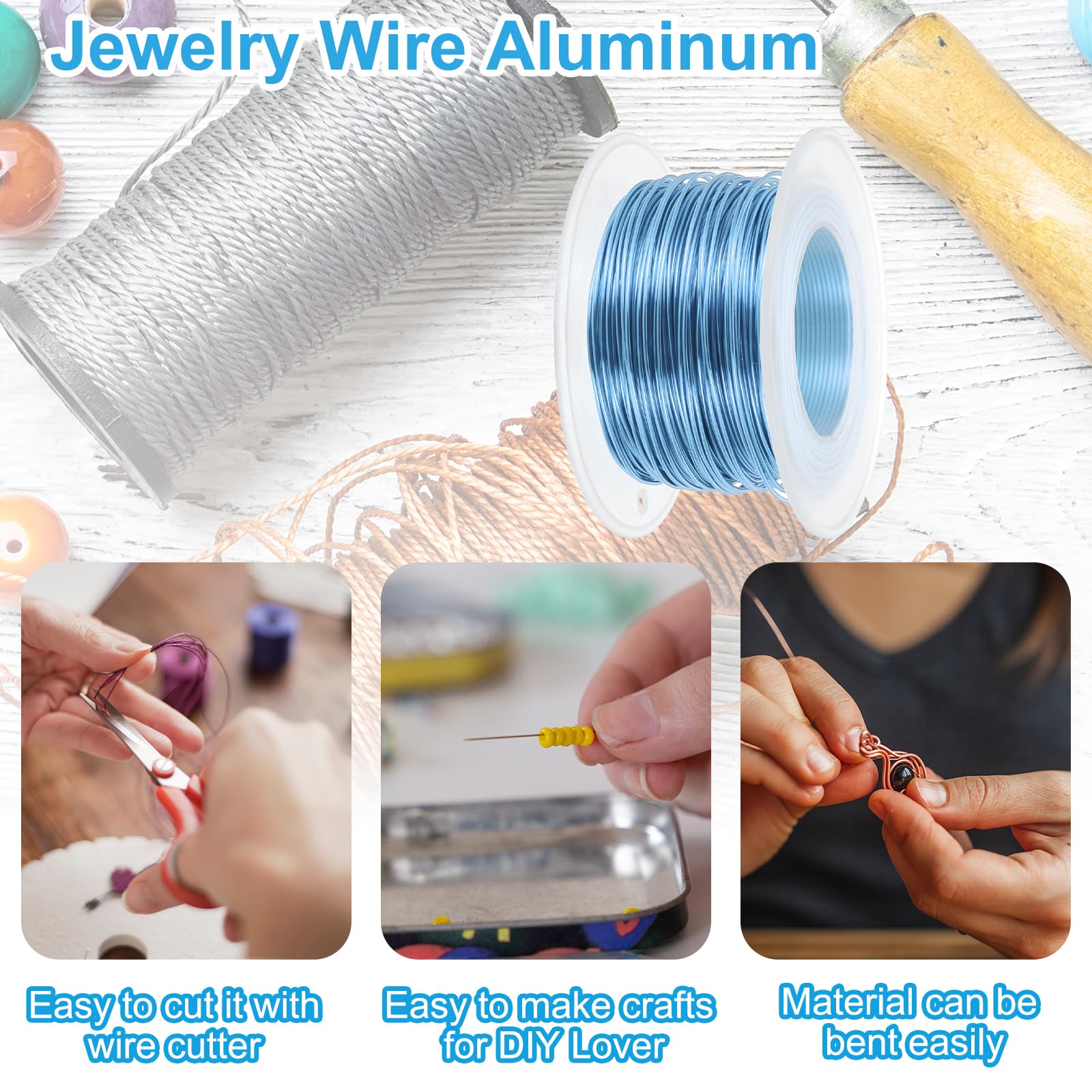 PATIKIL 20 Gauge 0.8mm Aluminum Craft Wire, 98.4 Ft Metal Wire Armature Bendable Wire for Jewelry Making Metal Wrap DIY Steel Blue - Image 3