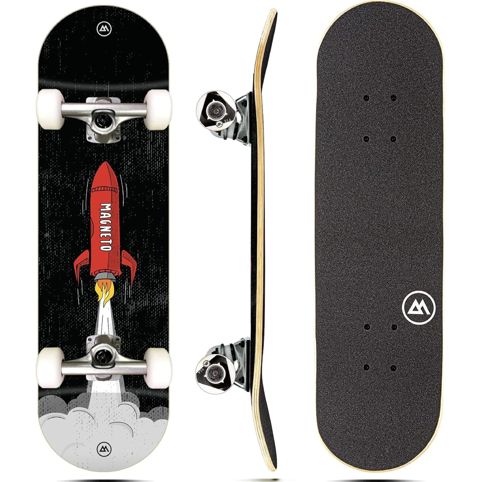 Magneto Complete Skateboard | 6-Layer Canadian Maple Double Kick Concave Deck | Beginners, and Teens