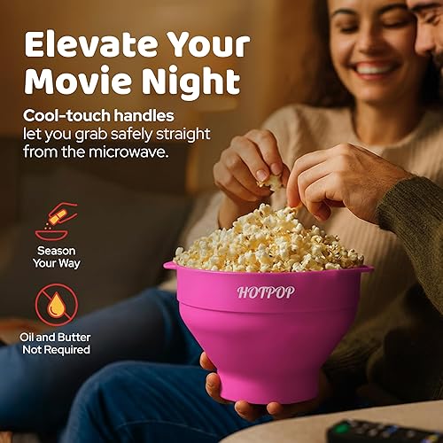 Miniatura 46 de El Hotpop Original - Palomitero para microondas, Popcorn, contenedor de silicona para hacer de palomitas de maíz, cuenco plegable sin BPA y apto