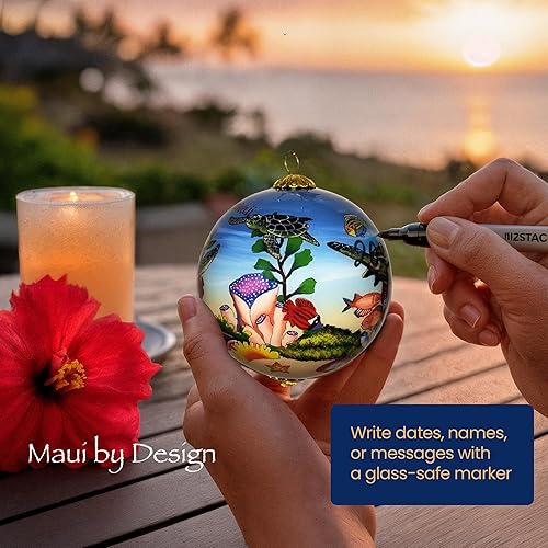 Miniatura 7 de Adorno coleccionable de tortugas marinas hawaianas coleccionables, pintado a mano desde el interior del cristal TAH