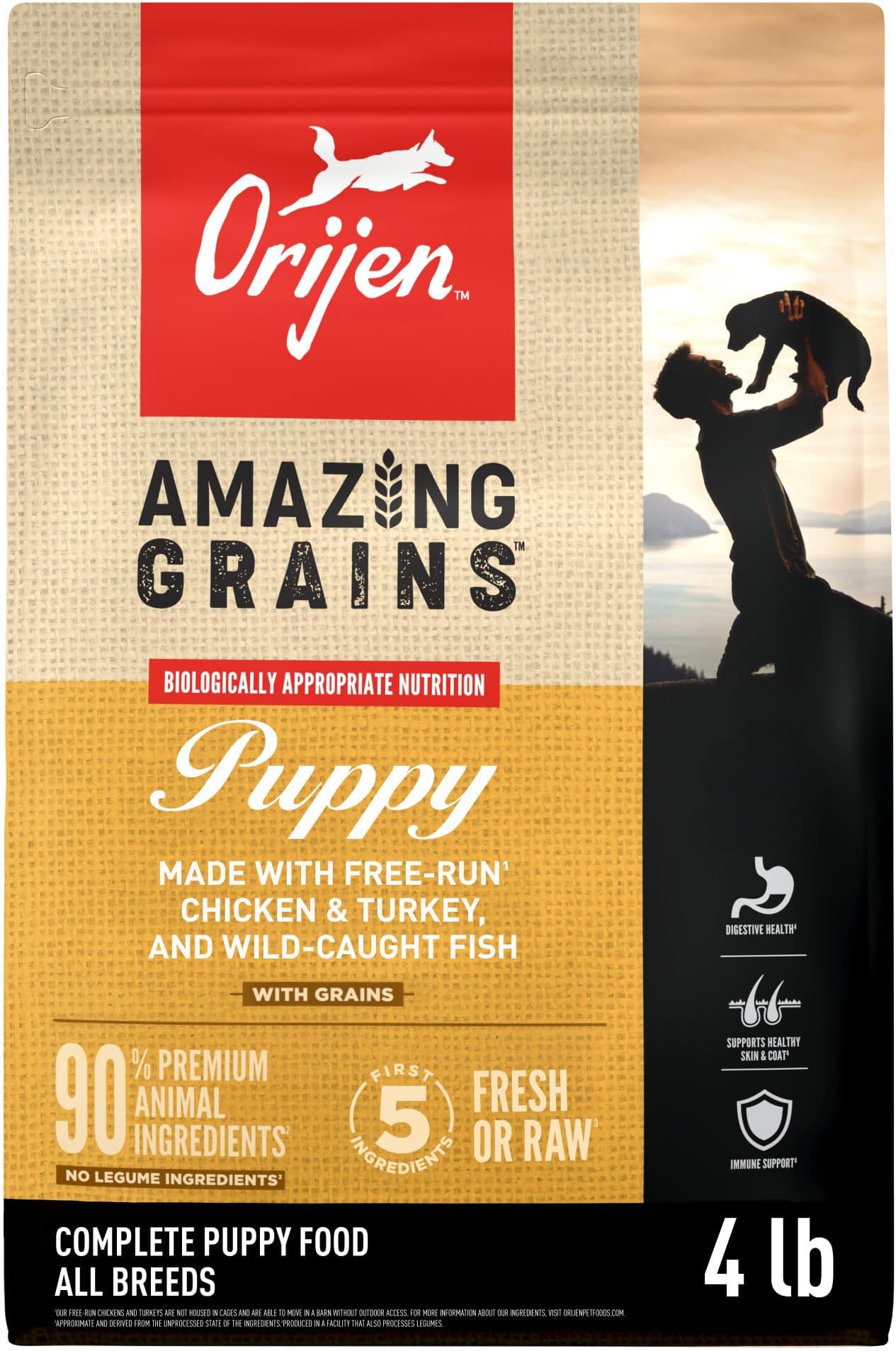 Amazing Grains High Protein Dry Dog Food Puppy Recipe 4lb Bag