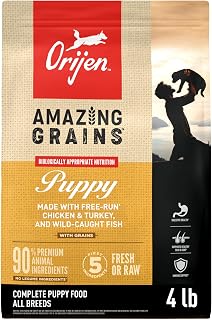 ORIJEN Amazing Grains High Protein Dry Dog Food Puppy Recipe 4lb Bag