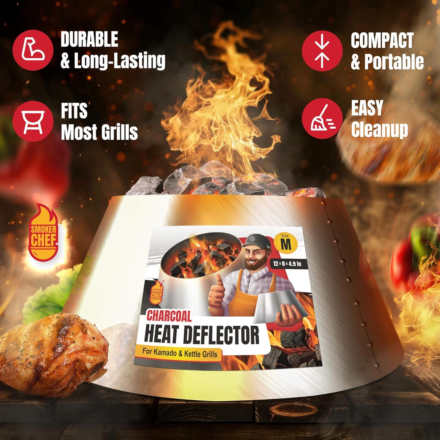 Stainless Steel BBQ Whirlpool for Weber Kettle 22 26.75-12 Inches Base - 8 Inches Top - 4.9 In High - Slow and Sear Grill Accessories - Weber Kettle Accessories - Universal Size