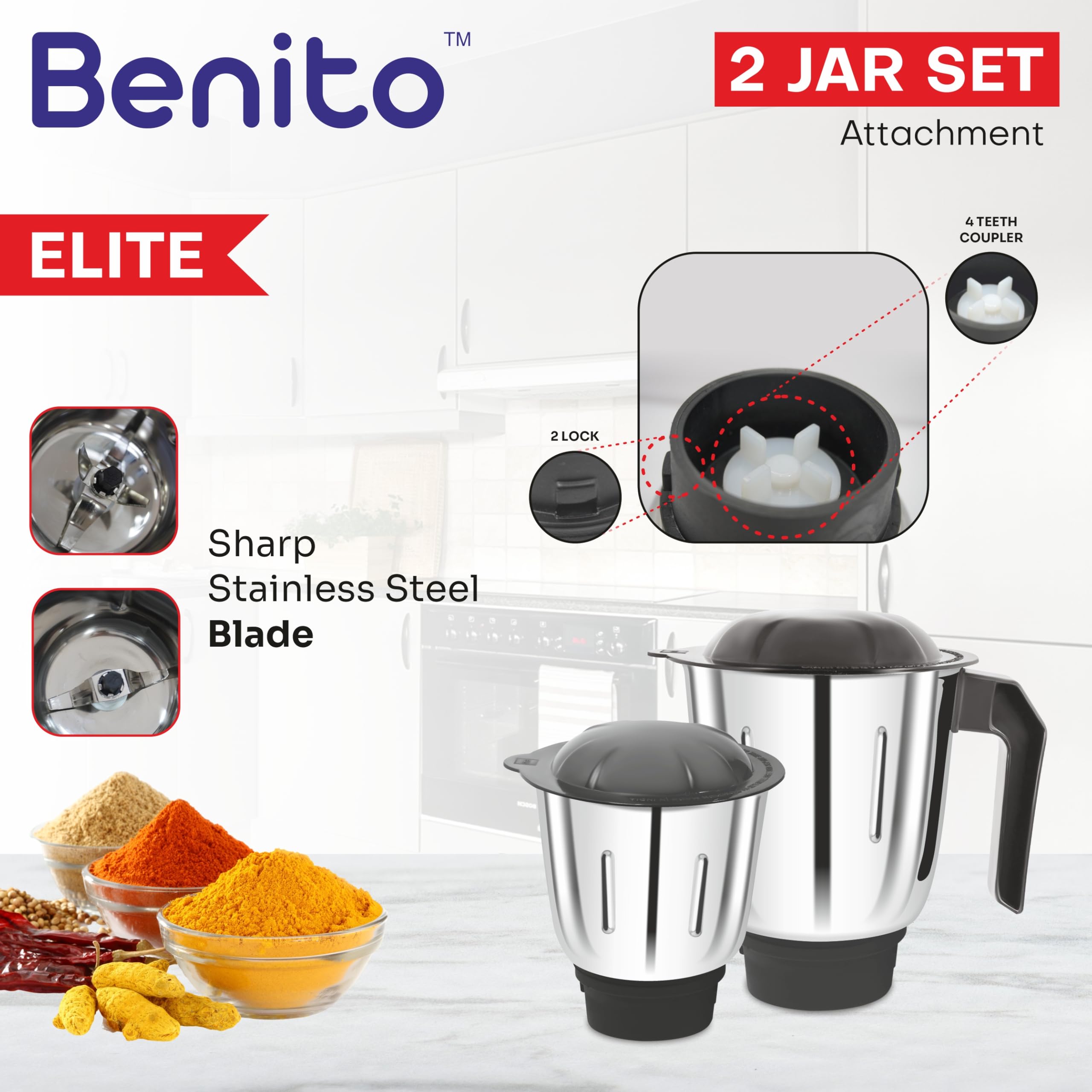 Benito Stainless Steel Jar Set for Mixer Grinder -4
