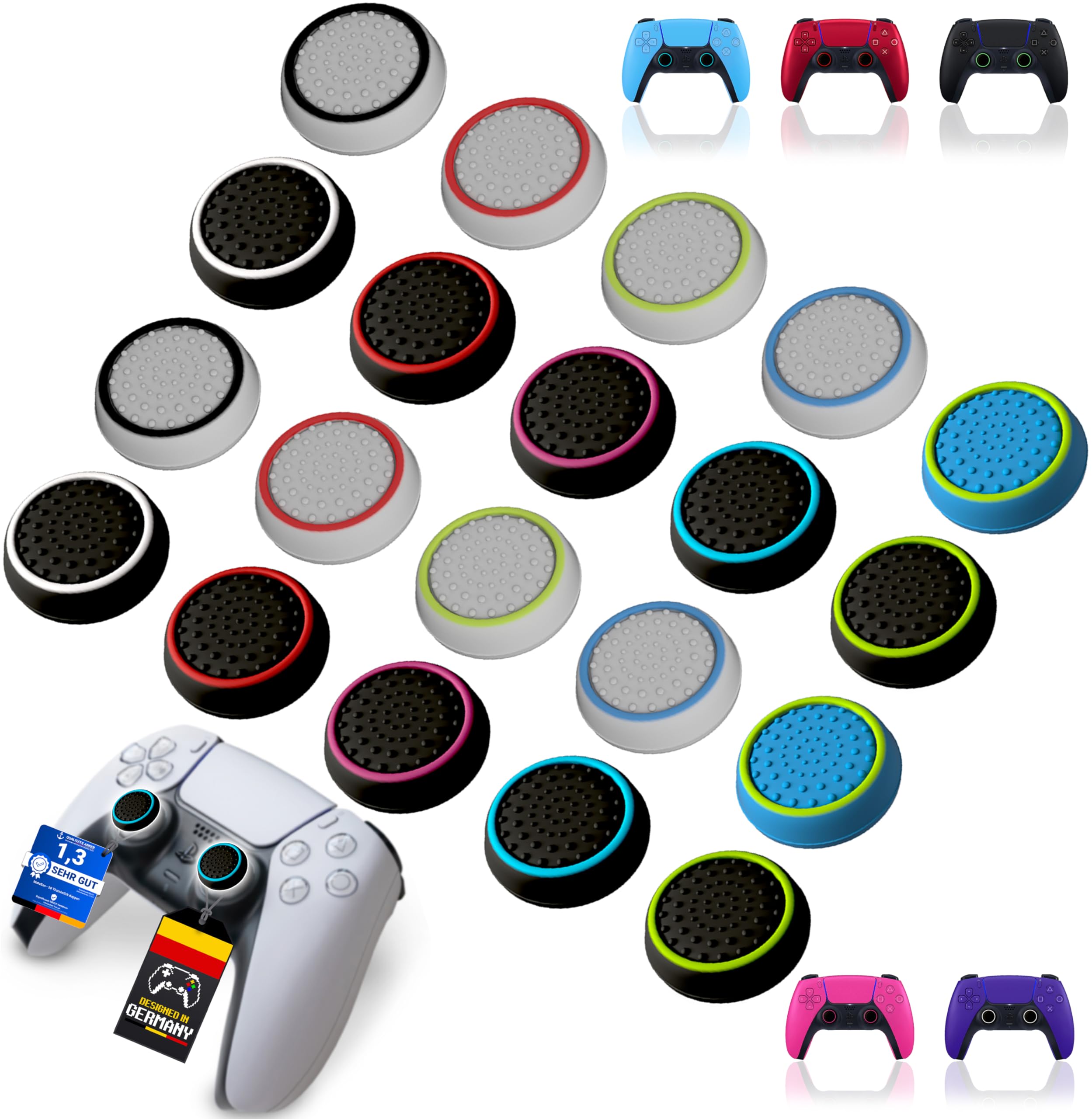 MatoSan® SpaceSan Thumbstick Caps – Compatible with PS5 Controller and Standard Gaming Controllers – Non-Slip Grip Caps for Better Control – 20 Piece Accessory Set – Big Edition