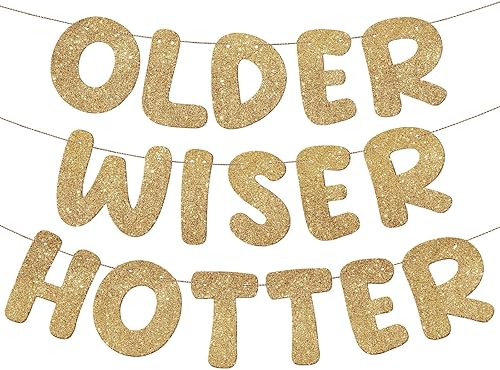 Miniatura 141 de Fulmoon Juego de 3 carteles de cumpleaños con purpurina para mujeres de 30, 40, 50, 60, 70, 80, cumpleaños, regalo (dorado)