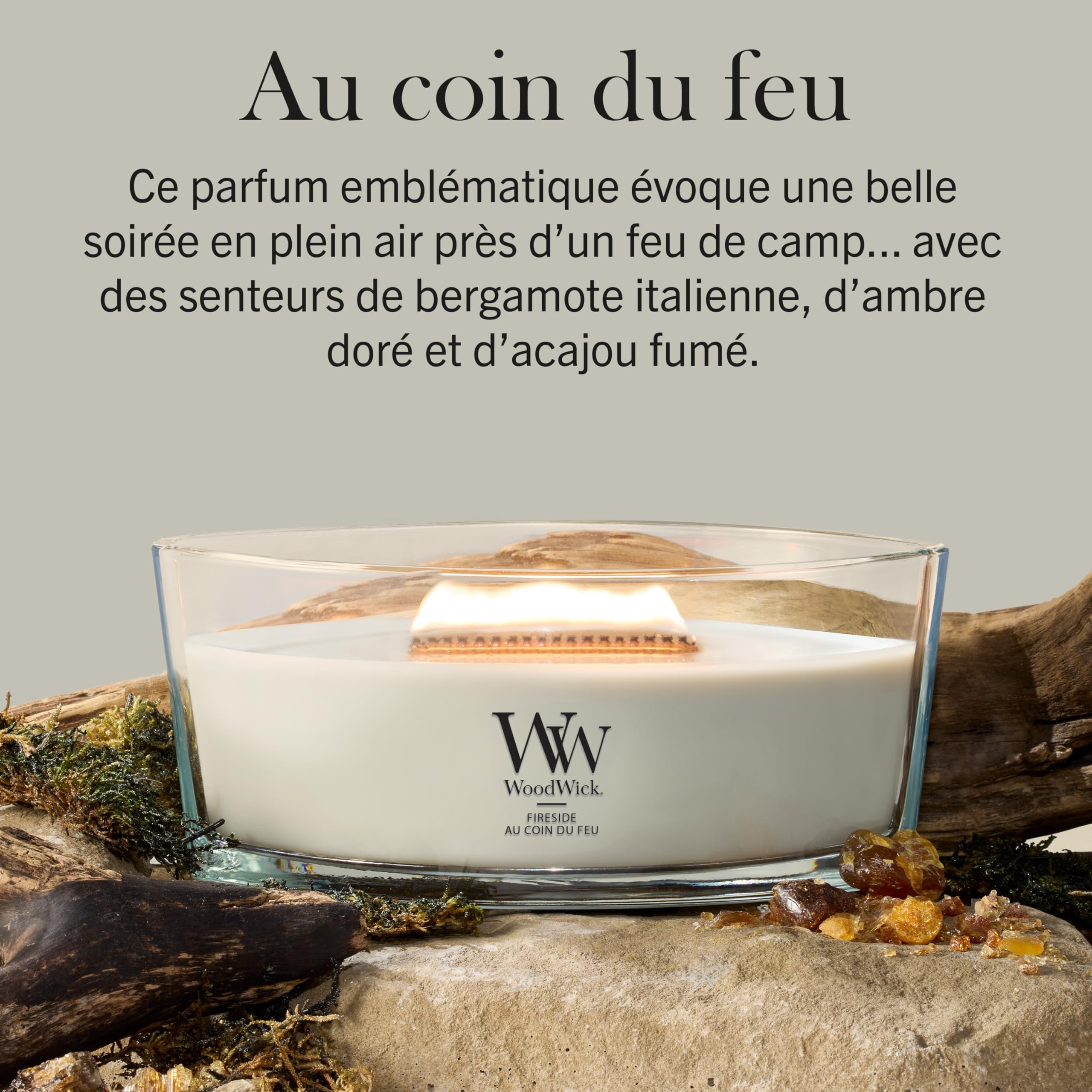 WoodWick Ellipse Bougie parfumée | Fireside | avec mèche crépitante | Durée de combustion : jusqu'à50pk heures