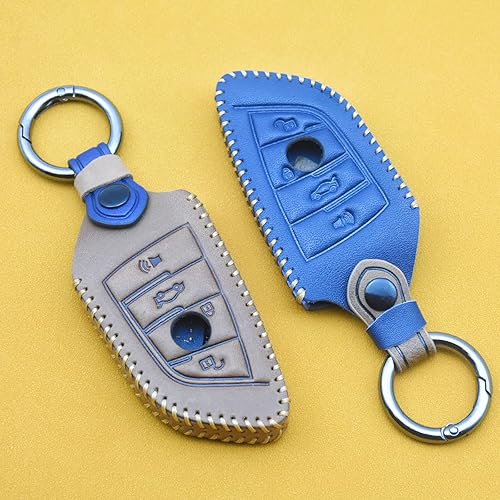 Miniatura 5 de YUBOMT Funda para llavero de BMW funda de cuero genuino para BMW 3 4 5 7 X3 X4 X5 X6 X7 Marrón