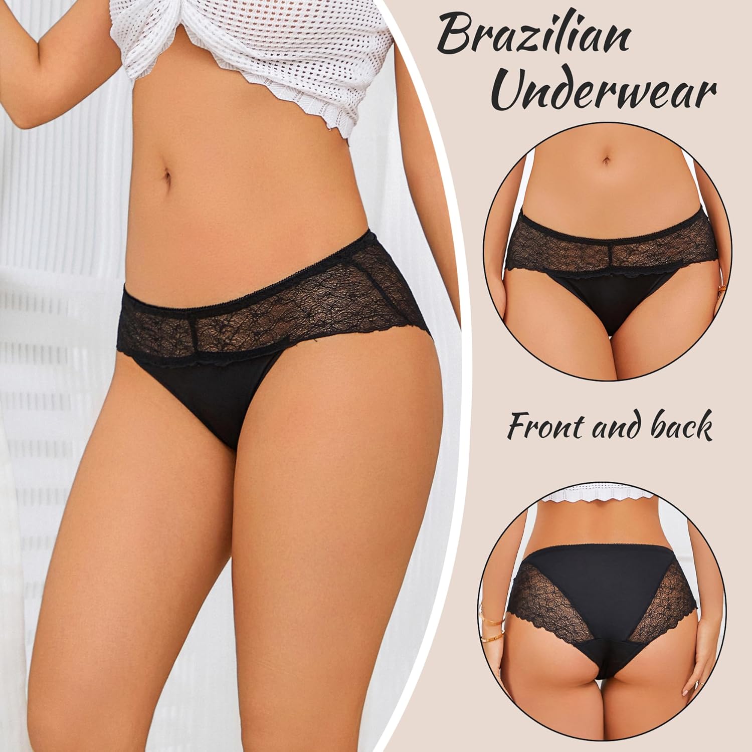 Sexy Lace Panties for Women Cheeky Soft Hipster Low Rise Comfortable Breathable Bikini Underwear 6 Pack S-XL - Image 5