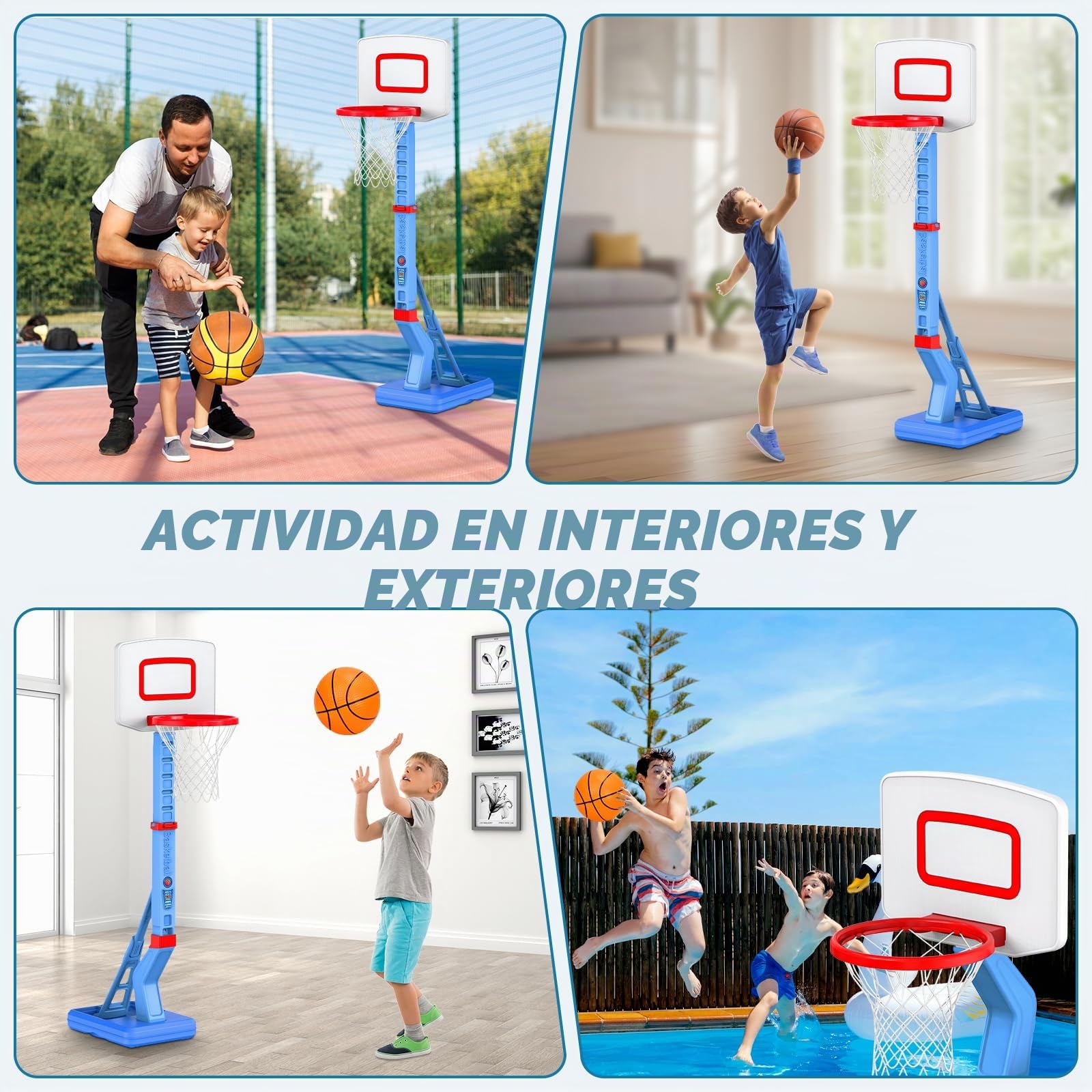 Canasta Baloncesto Infantil, Altura Ajustable 70-138 cm,Mini Canasta de Baloncesto para Interior y Exterior,Regalos Cumpleaños para niños de 3 a 8 años-Azul