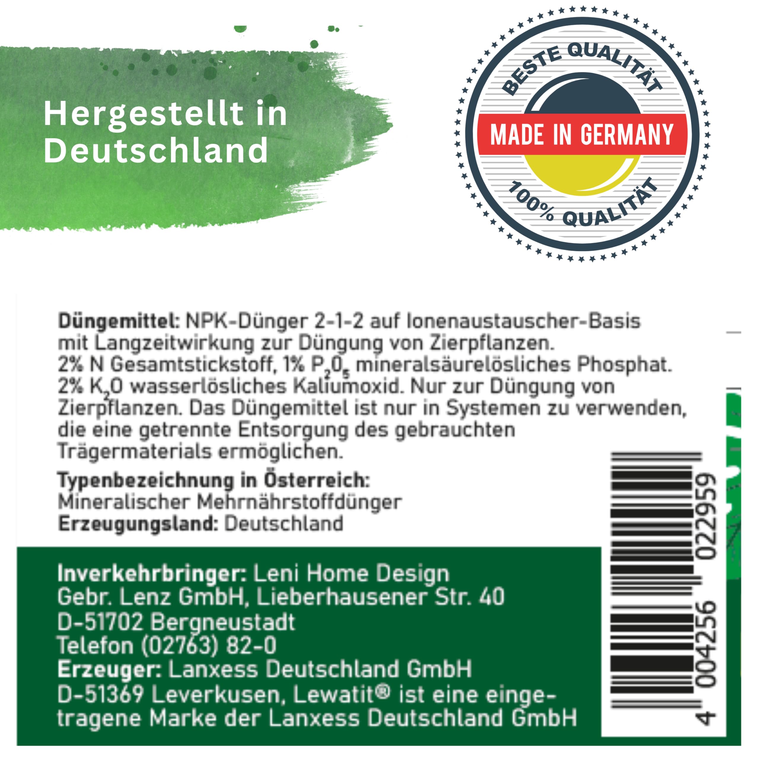Langzeitdünger Lewatit HD 50 für Zierpflanzen in Hydrokultur | NPK mineralischer Dünger mit Ionenaustauscher 3-4 Monate Wirkung | Dose 500 ml Granulat