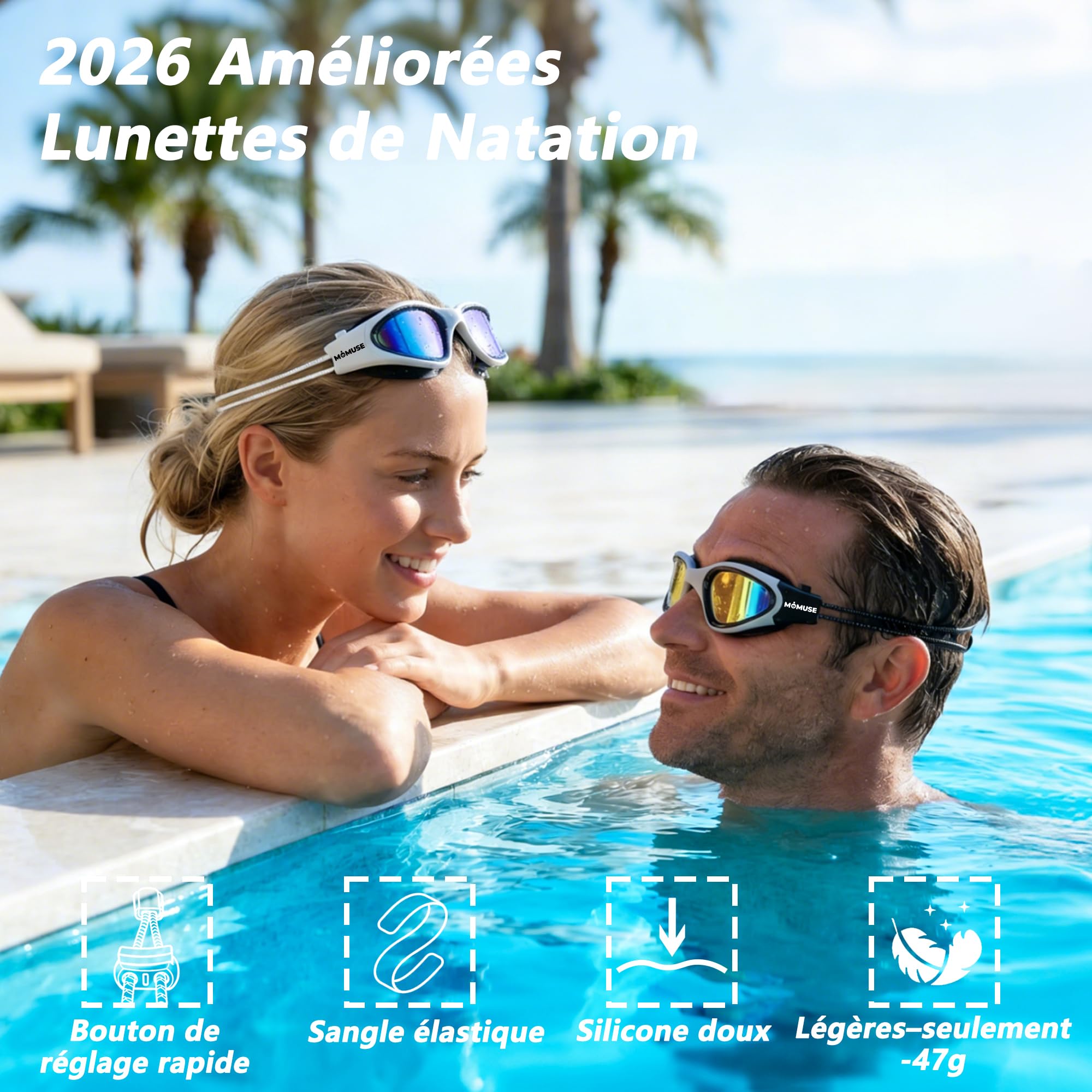 MOMUSE Lunettes de Natation Adultes Anti-Buée Protection UV Unisexe
