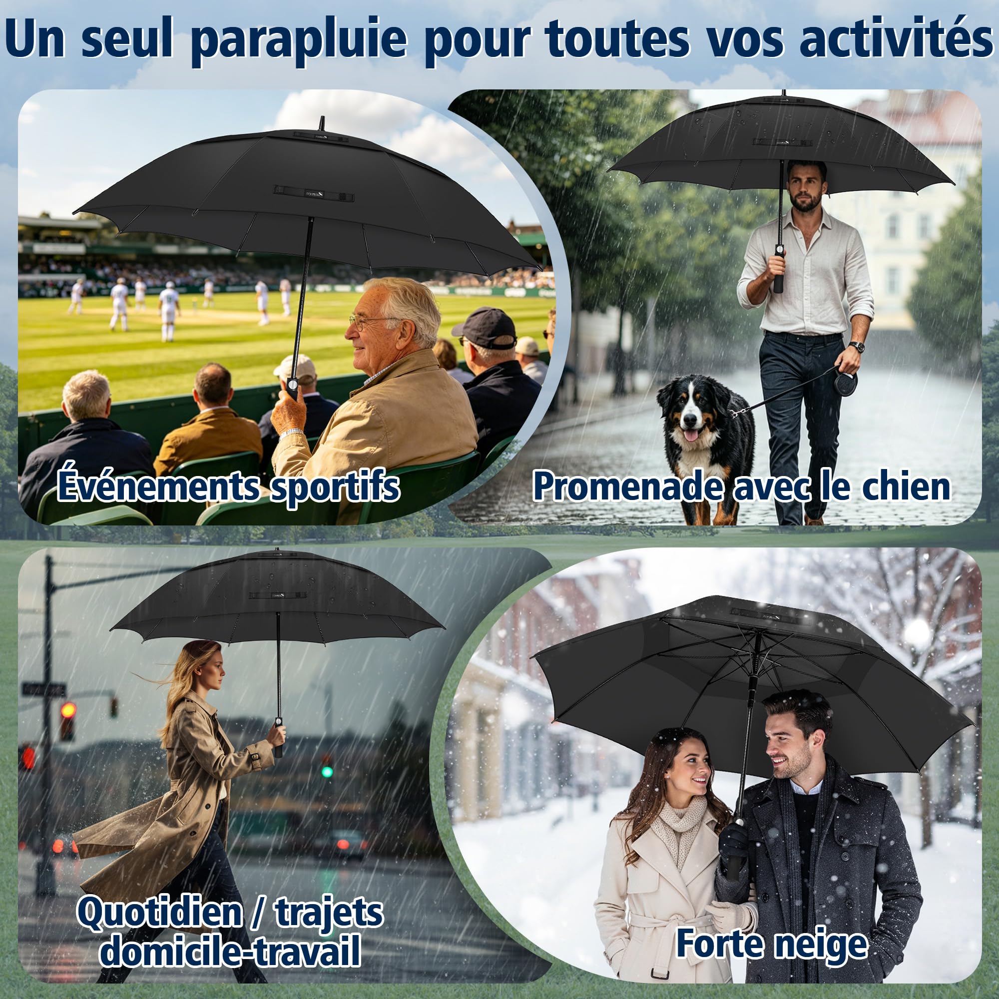 ZOMAKE Parapluie De Golf 62/68 Inch - XL/XXL Parapluie Golf Grande Taille Tempete Résistant,Extra Large vent Umbrella Golf Double Canopée Pour Homme Femme