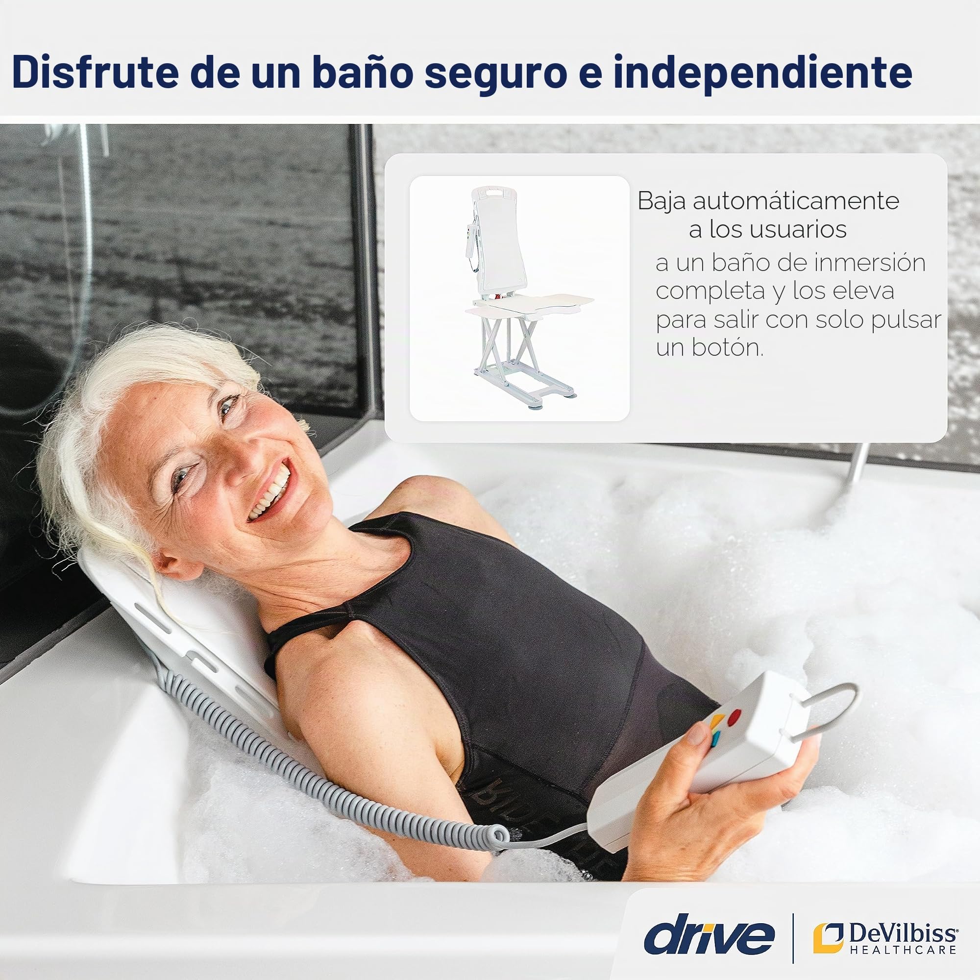 Drive Medical Bellavita Auto - Silla de bañera elevadora, Color Blanco