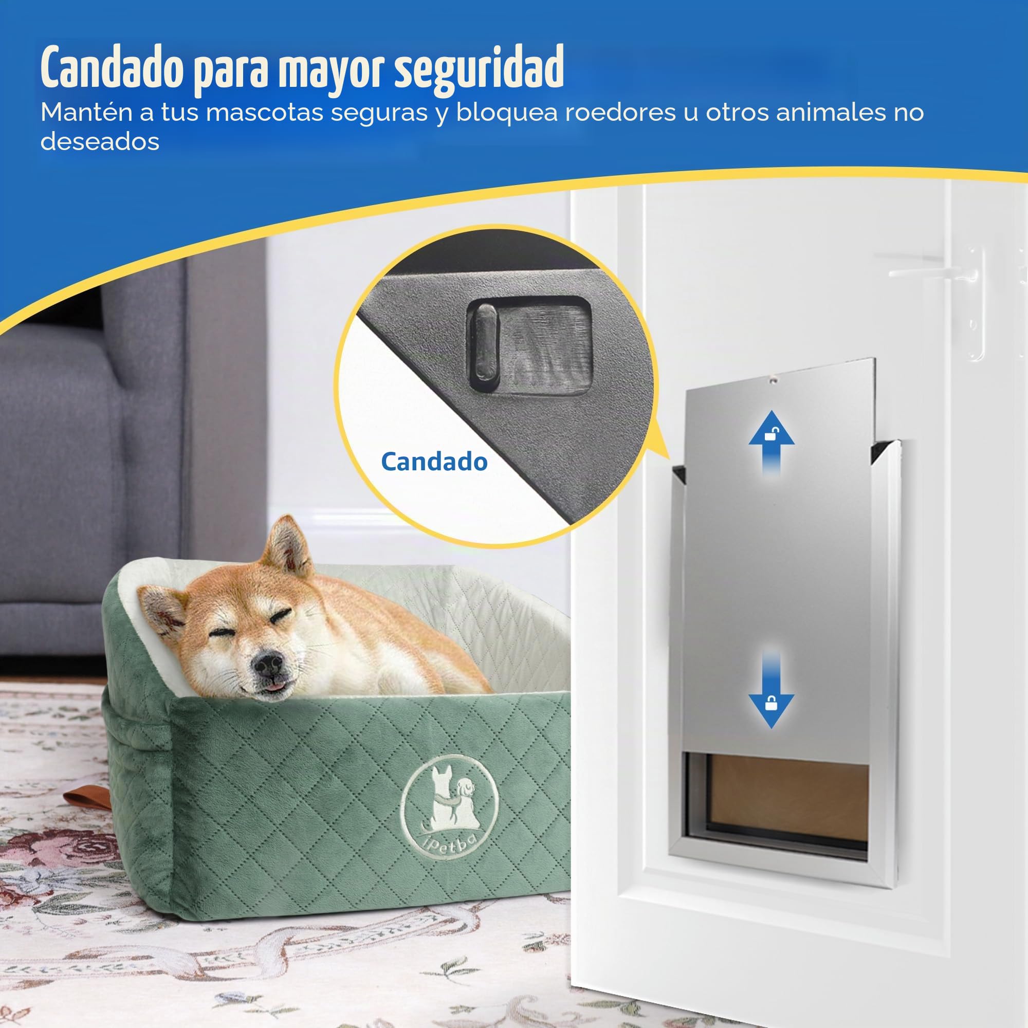 Puerta para Perros Grande de Aluminio Resistente, Puertas Mascotas con Cierre de Seguridad, Resistente a Climas Extremos, hasta 100 kg, Tamaño XL