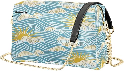 Miniatura 2 de Crossbody Bags For Women Vegan Leather Retro Sky Sun Waves Purse For Teens Waterproof Shoulder Crossover Bag