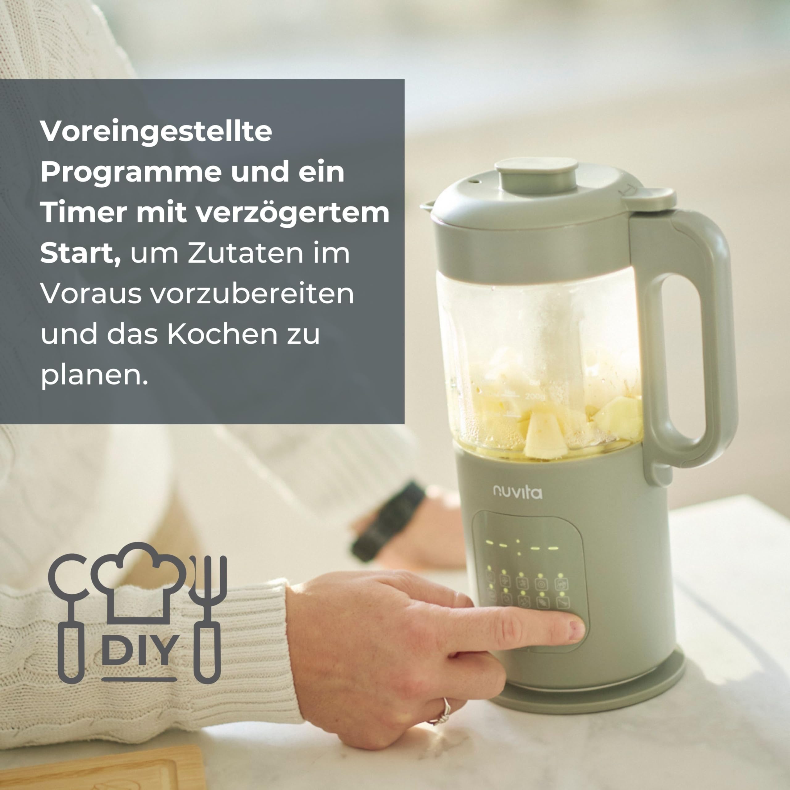Nuvita Magic Pappa 7-in-1 Multifunktionaler Babynahrungszubereiter – Dämpft, Püriert, Zerkleinert, mit Selbstreinigungsfunktion