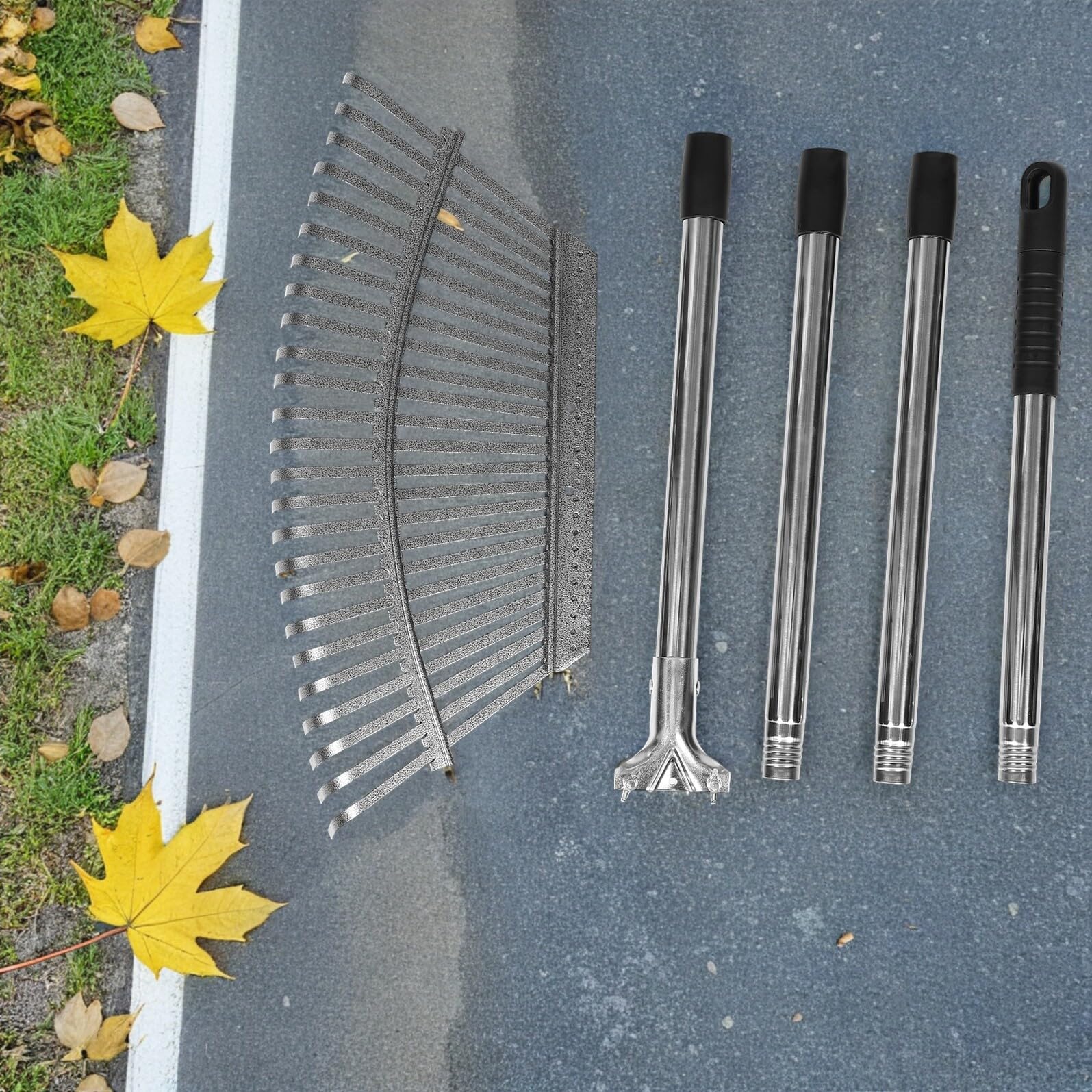 Edelstahl Gartenrechen mit 25 Zinken, Abnehmbar, Verstellbar