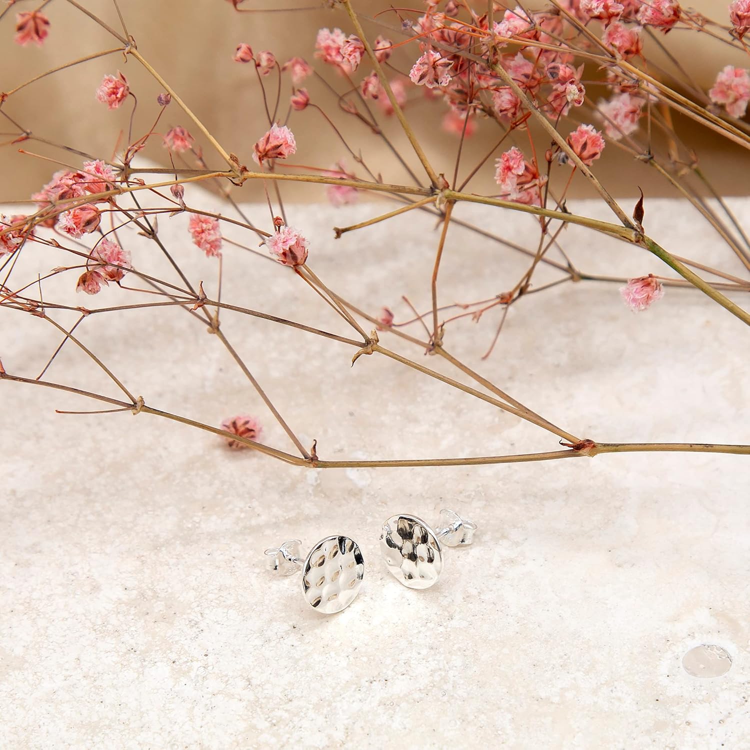 Tuscany Silver Women's Sterling Silver 10mm Round Hammered Stud Earrings