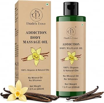 Addiction Body Massage Oil | Vanilla Scent | 100% Natural & Organic Oils | No Mineral Oil, No Silicones | Deep Nourishing Body Oil | 7.5 fl oz 222ml
