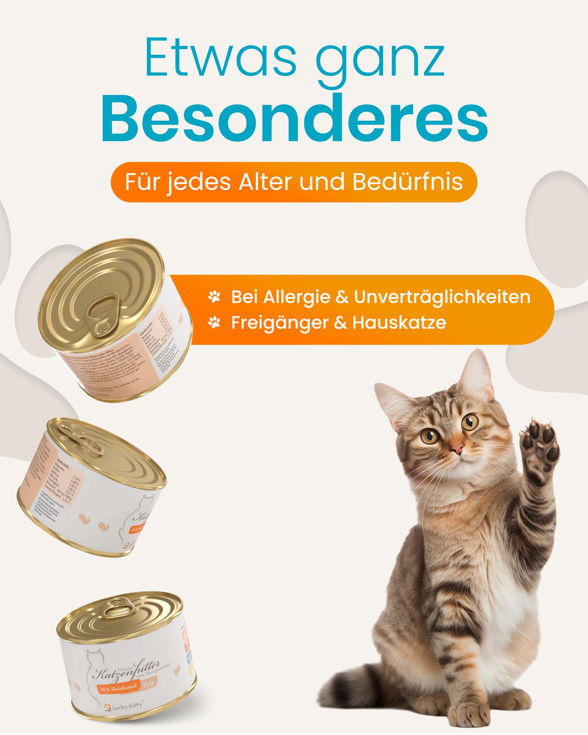 Lucky-Kitty Katzenfutter Nass Pute, 95% Fleisch, Monoprotein, 16x200g | 95% Fleisch, Ohne Getreide & Zucker, Lebensmittelqualität, Keine Zusätze, Made in Germany