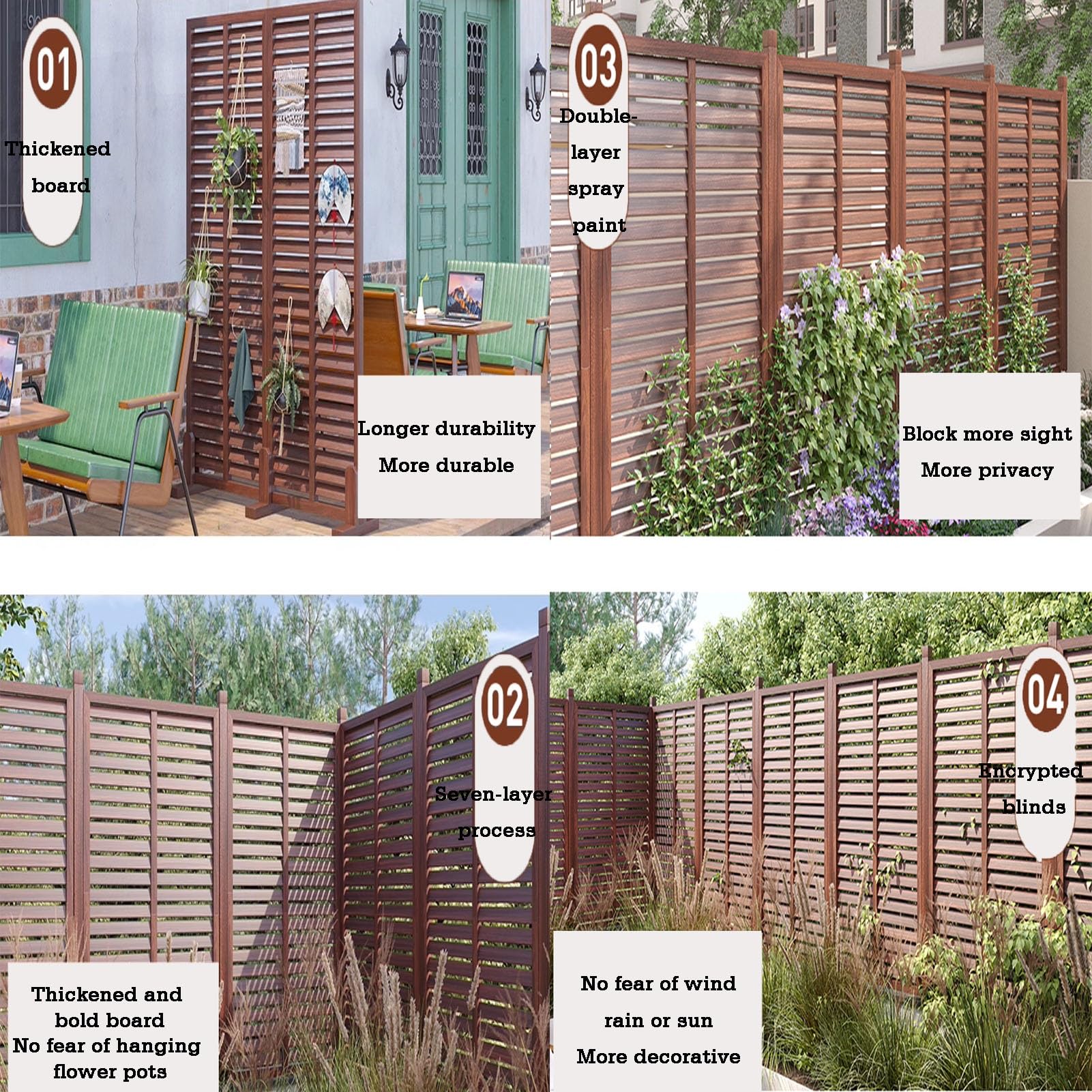 Divisorio da giardino in legno, divisorio decorativo temporaneo per esterni, staccionata esterna autoportante per cortile o patio (60 x 120 cm) – Elegante soluzione per la privacy
