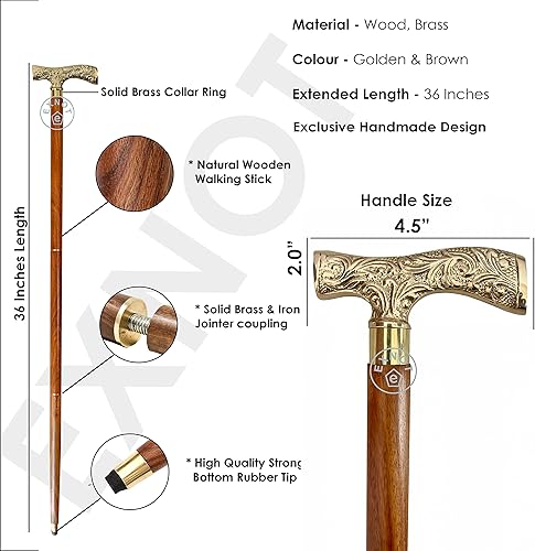 Miniatura 3 de Bastón de latón antiguo de lujo, hermoso mango dorado de latón con mango de latón macizo para hombres y 36 pulgadas,