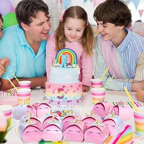 Miniatura 6 de TaoBary Caja de dulces de unicornio de 36 piezas para niños y niñas, suministros de fiesta de cumpleaños, baby shower, arco iris, recuerdos de
