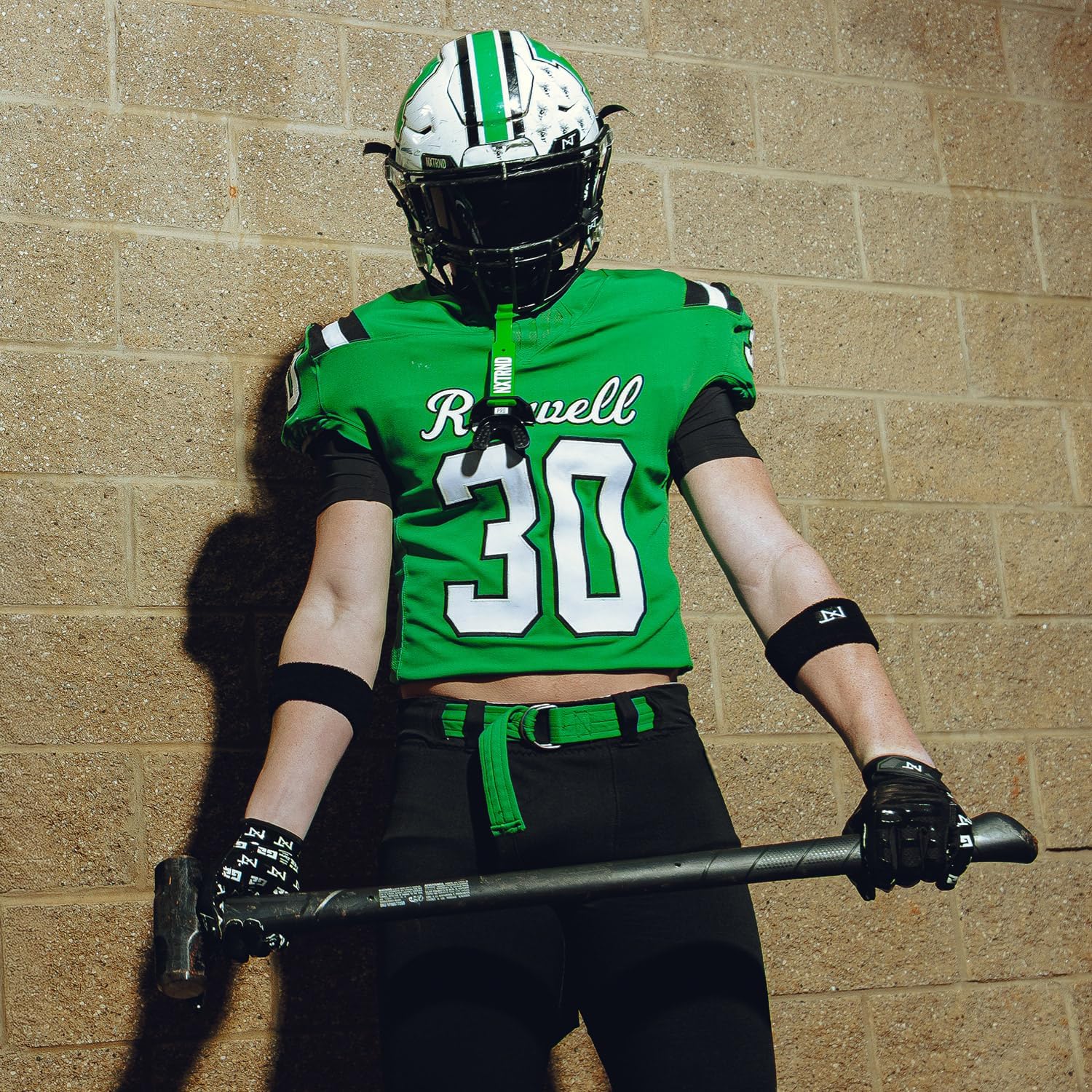 Nxtrnd One Pro Football Mouth Guard, Interchangeable Strap, Fits Adult & Youth (Green)