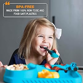 Dinneractive Dining Set For Kids - 3 PC Construction Themed Dinnerware - Tractor Utensils - Toddler Plates - Baby Dishes